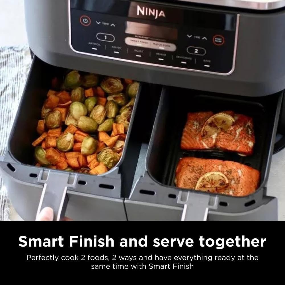 8-Qt Dual Basket Air Fryer | 6-in-1 Smart Finish Cooker | Family Size XL Crisp