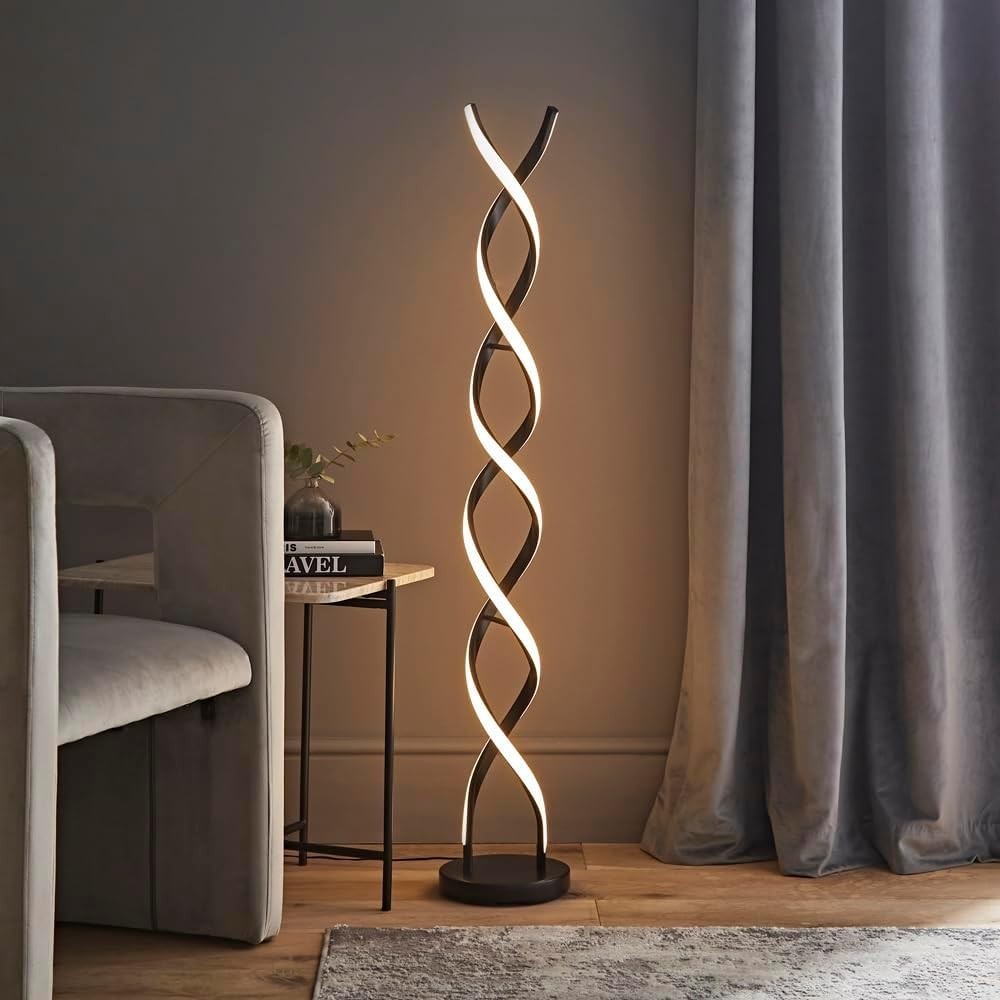Modern Black LED Double Twist Floor Lamp with Warm Light Ambience