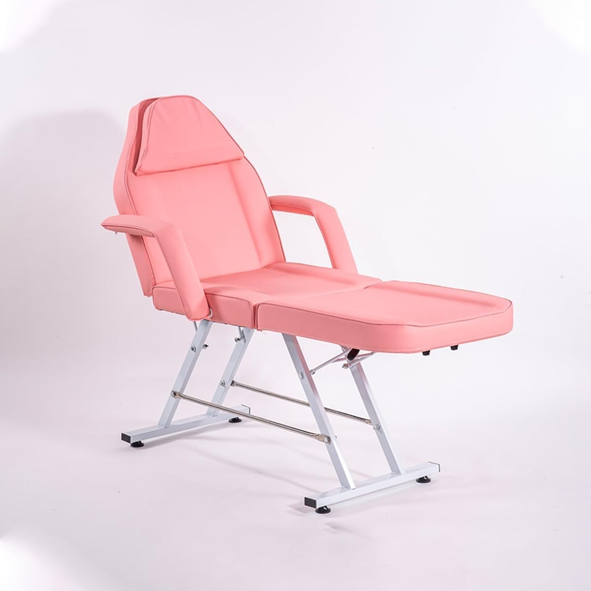 Adjustable 3-Section Beauty Massage Bed w/ Head Cushion & Swivel Stool Pink