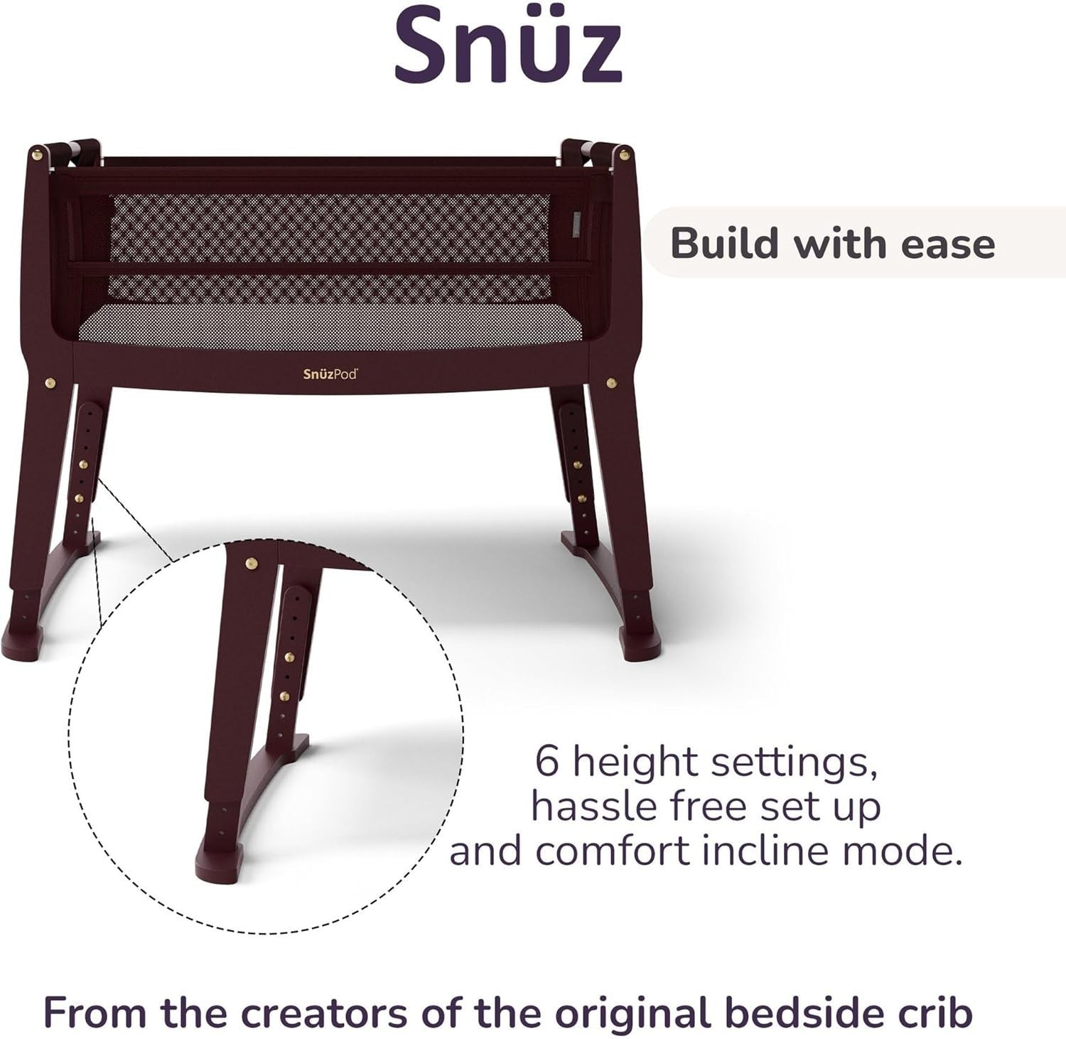 Next to Me Baby Crib Bedside Cot w/ Mattress Wheels 6 Height Adjustable Rome