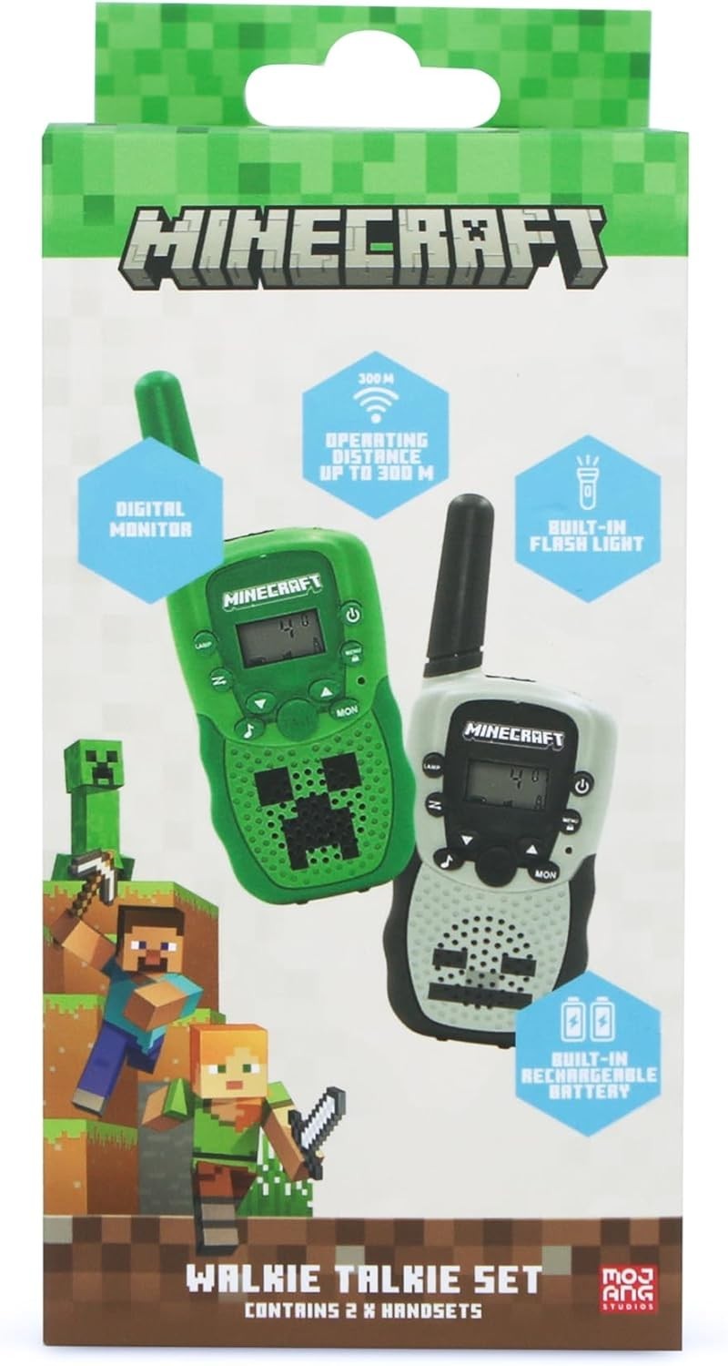 Minecraft Walkie Talkie Set 2 Pack Rechargeable VOX Flashlight 1km