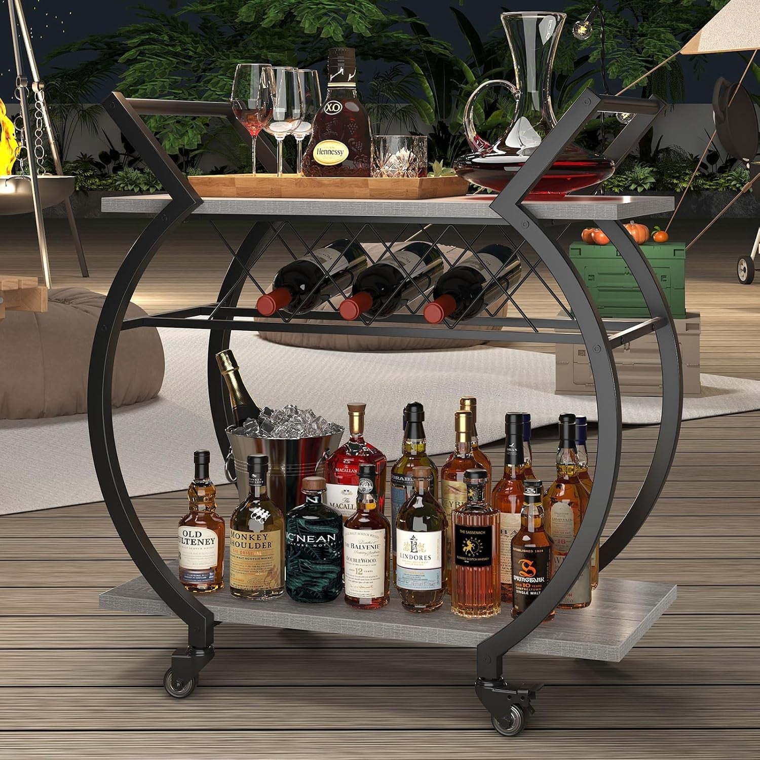Industrial Drinks Trolley Bar Cart on Wheels Wine Rack Coffee Serving
