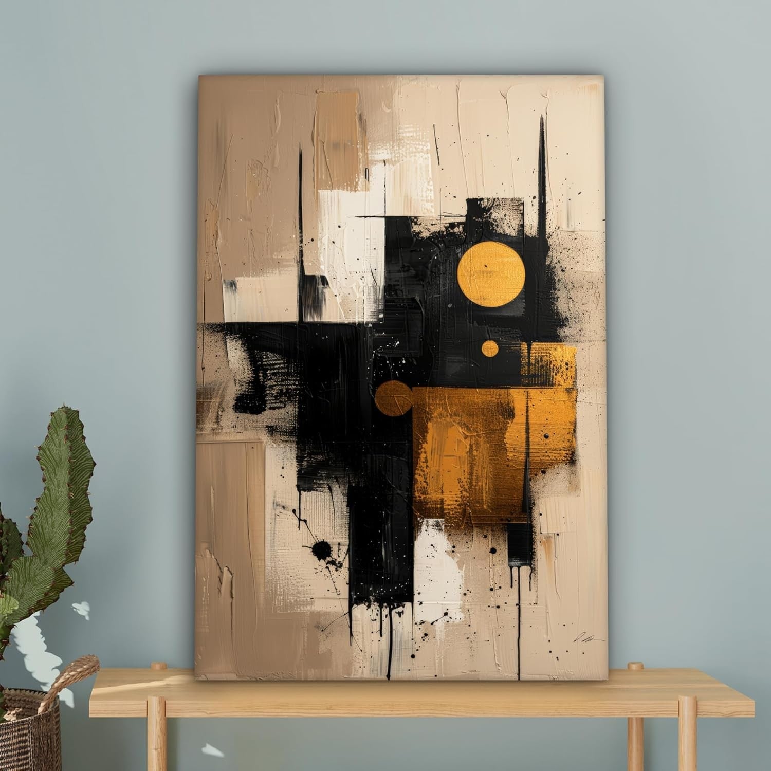 Abstract Canvas Wall Art 40x60cm Black Gold Modern Framed Print