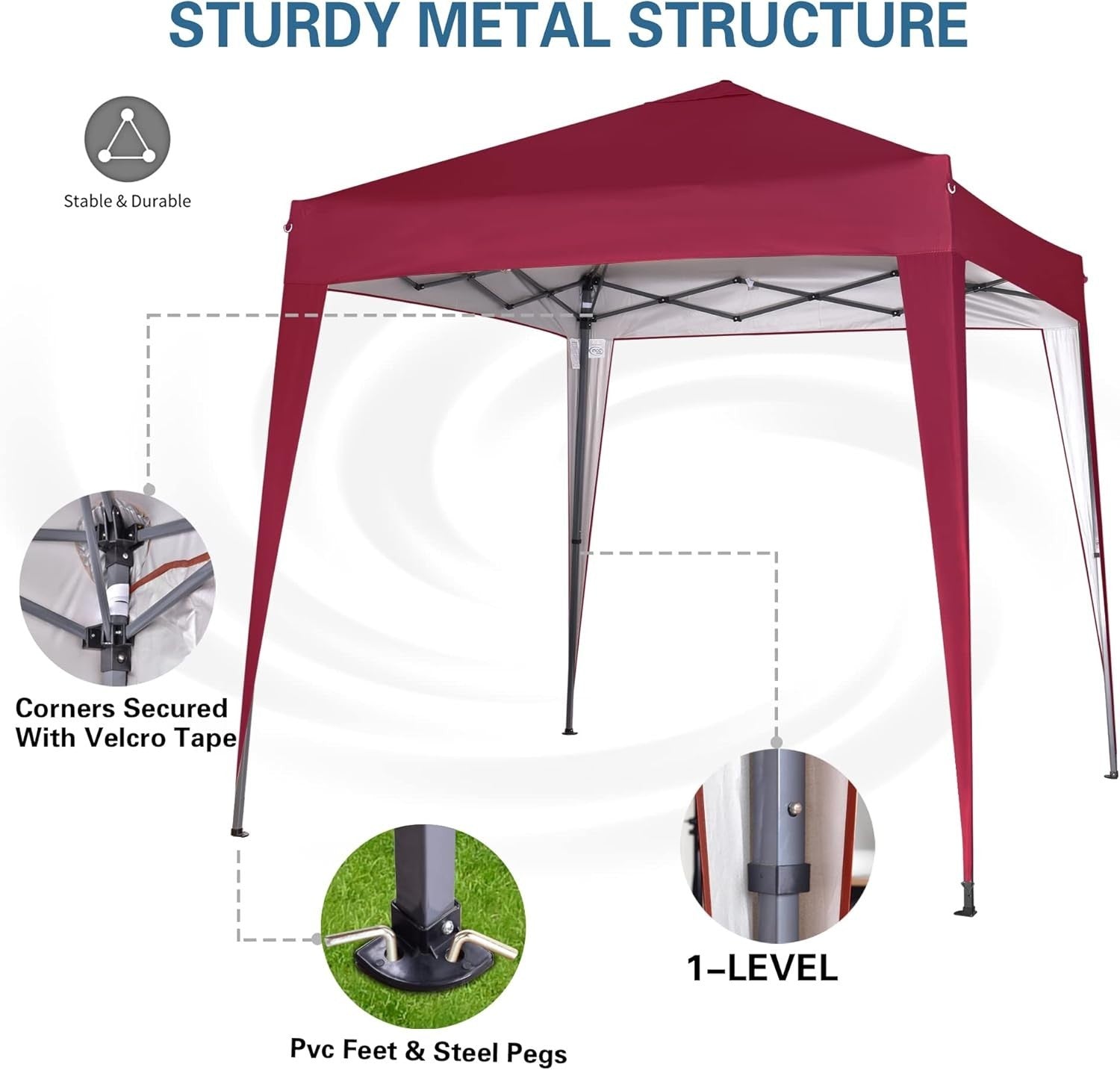 2x2m Pop Up Gazebo Waterproof w/ Sides Red Silver Protective Canopy