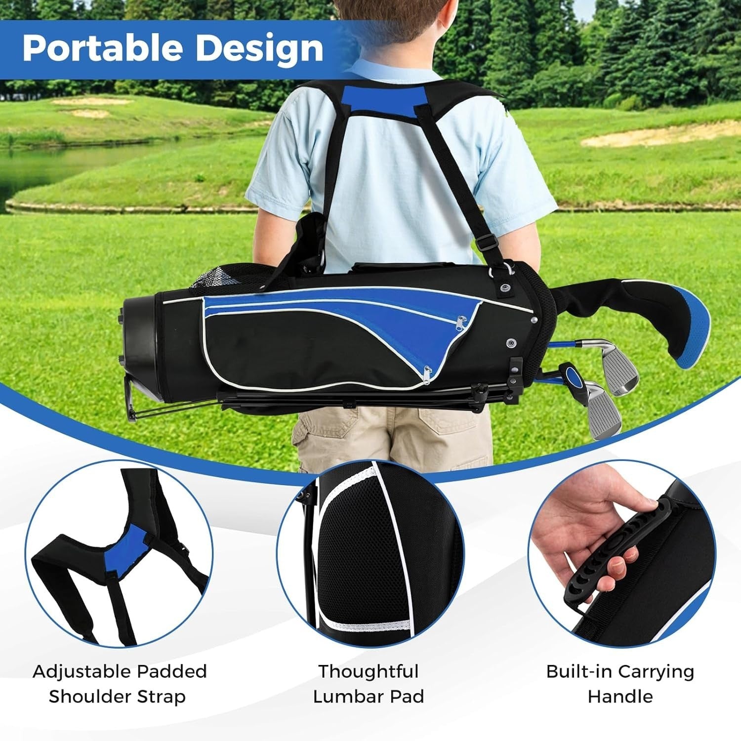 Junior Golf Club Set Right Hand Kids Fairway Irons Putter Stand Bag