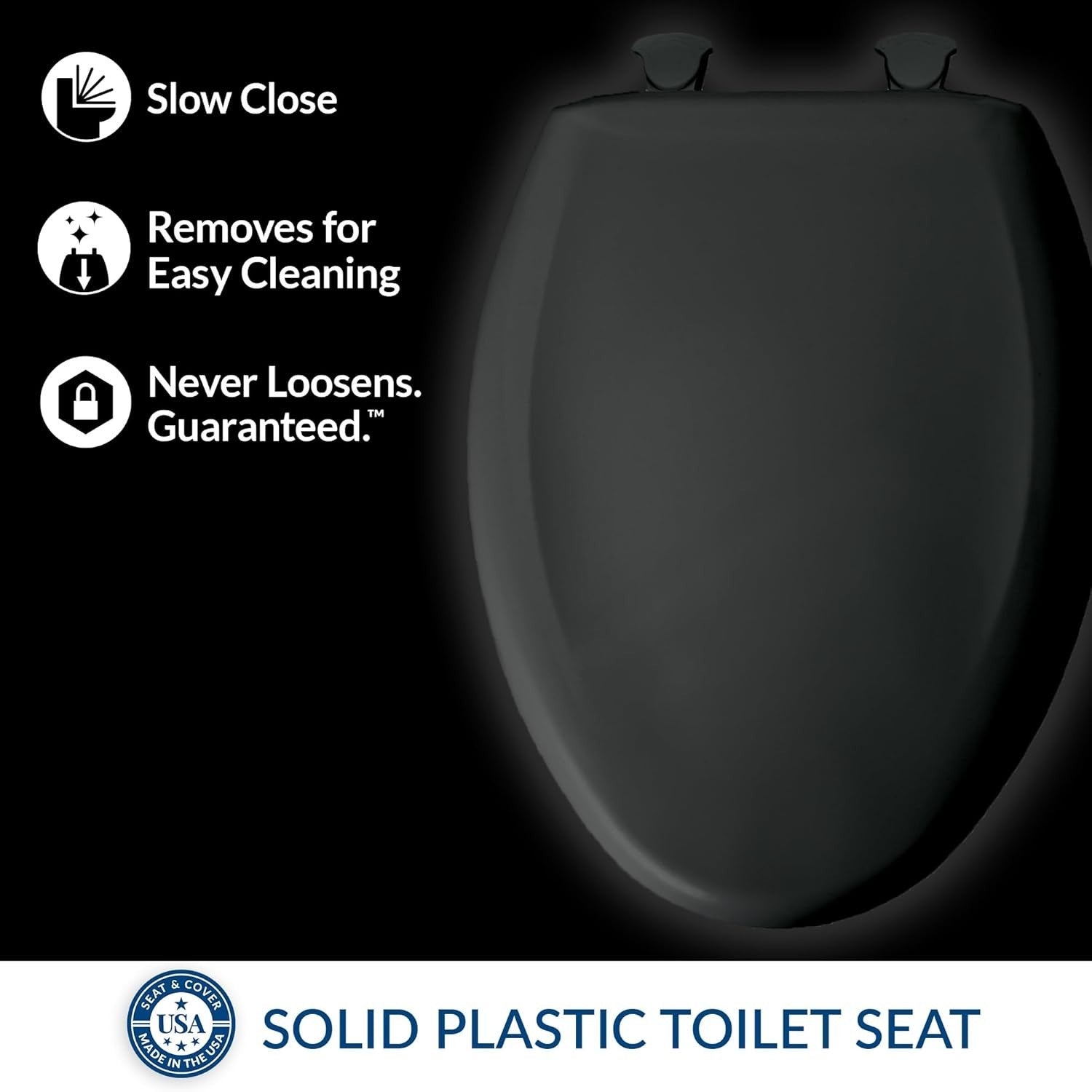 Elongated Toilet Seat Soft Close Resilient Plastic Easy Clean