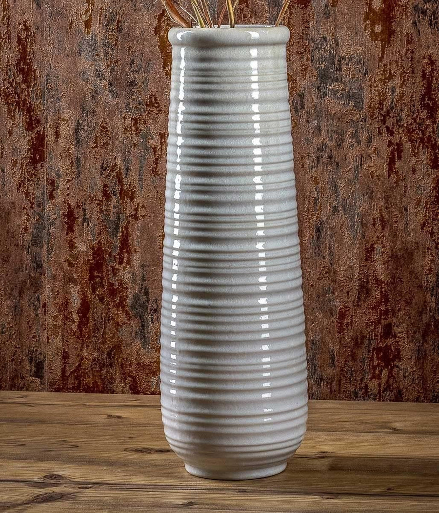 Large Ceramic Floor Vase 50cm Grey Decorative Tall Home Decor Accent
