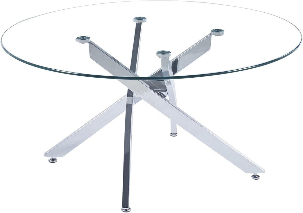 Modern Round Glass Coffee Table with Chrome Legs – Compact 90x43cm
