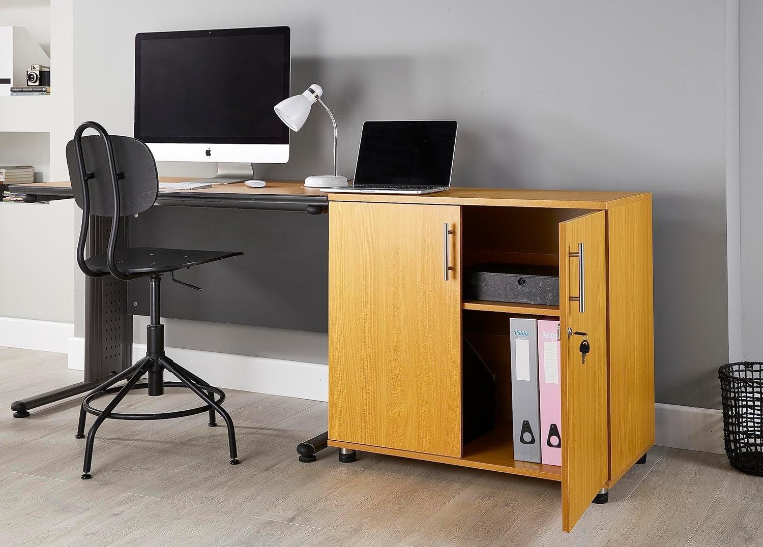Beech 2 Door Lockable Office Storage Cabinet with Adjustable Shelf 75cm