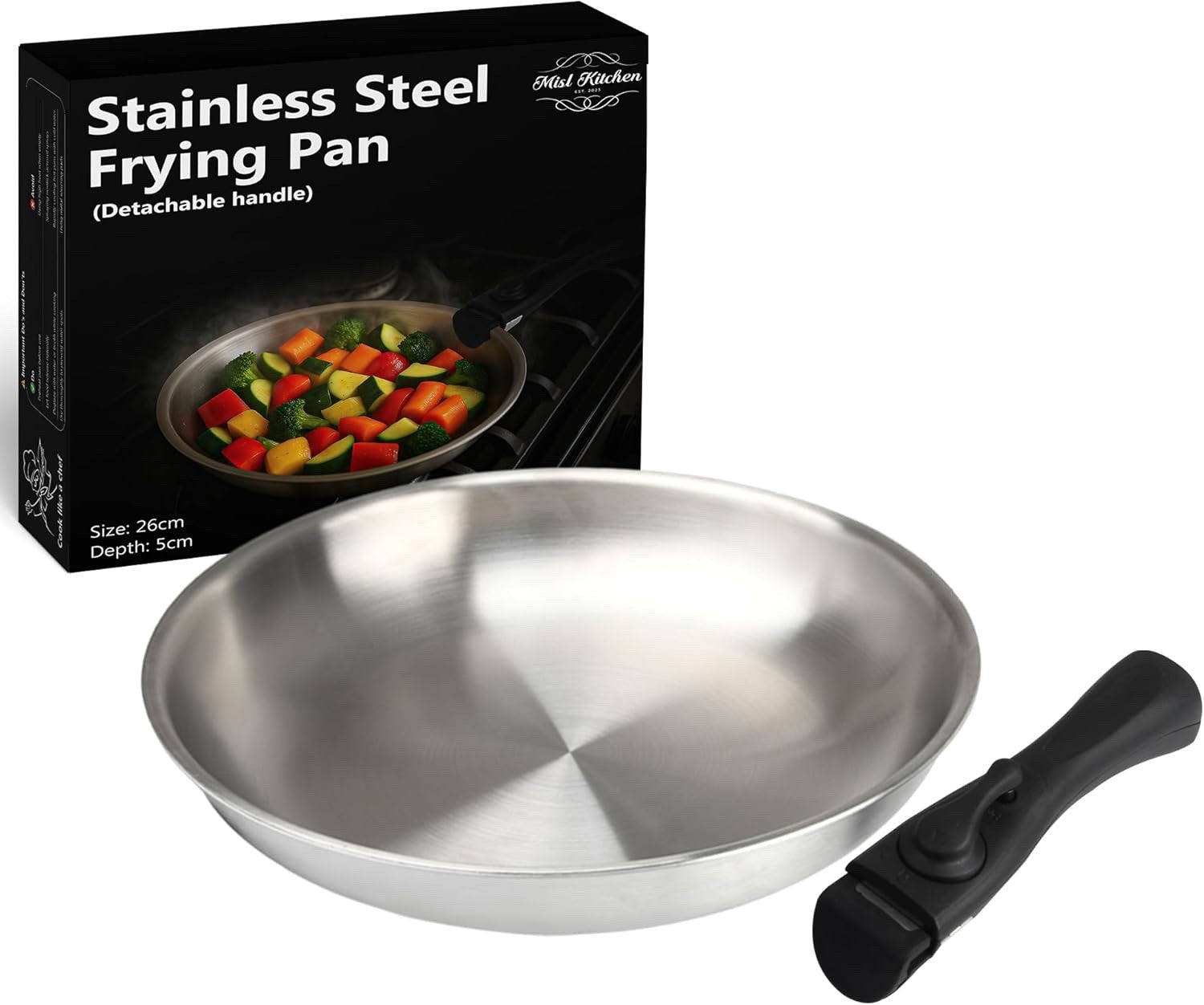 Stainless Steel Frying Pan 26cm Detachable Handle Induction Oven Dishwasher Safe