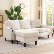 3-4 Seater Beige L-Shaped Sofa with Reversible Chaise, USB Ports & Cup Holders