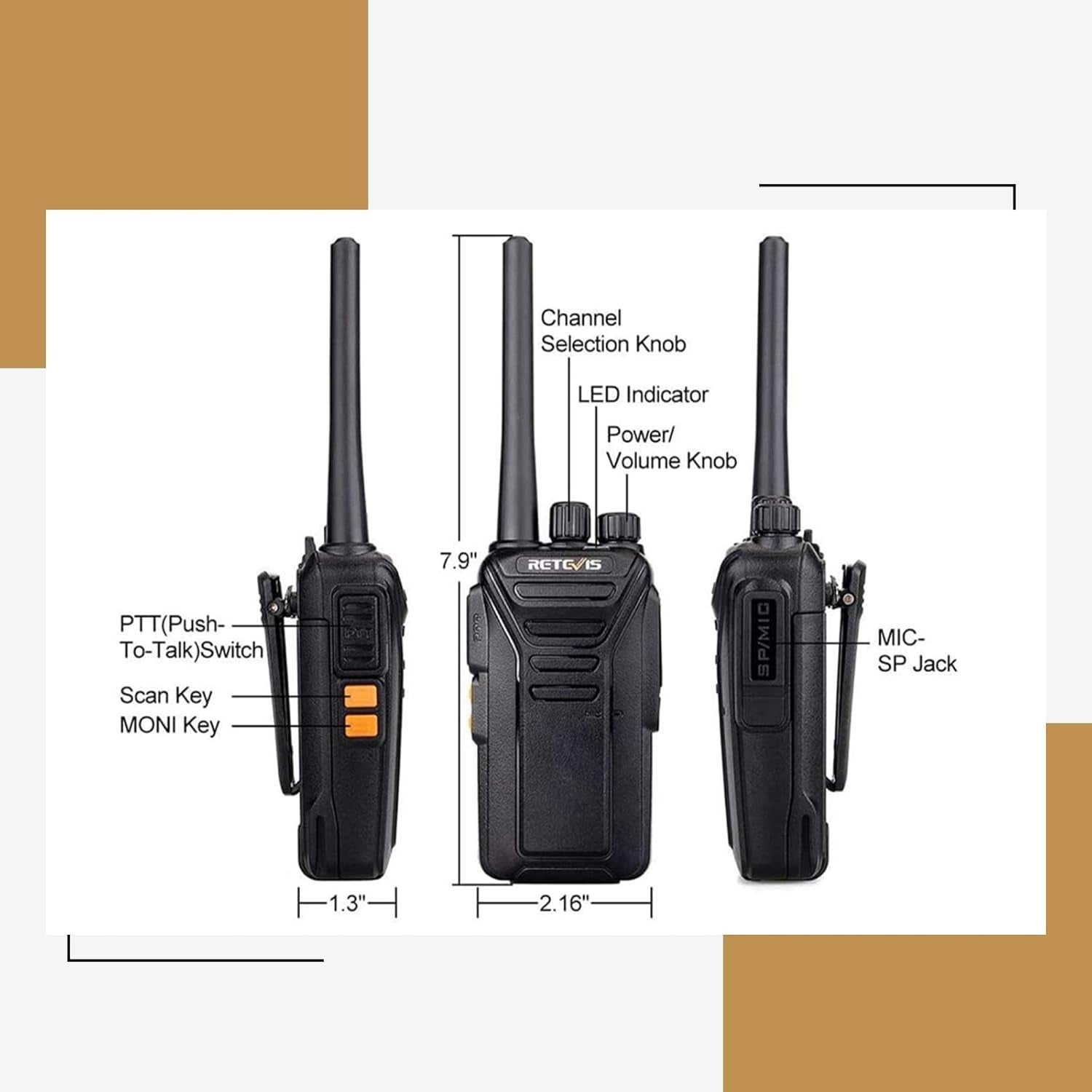 Long Range Walkie Talkies 2 Pack PMR446 Rechargeable VOX 2 Way Radios