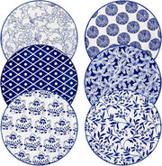 6pc Blue Pattern Porcelain Plates Set 8 Inch Dessert Salad Microwave Safe