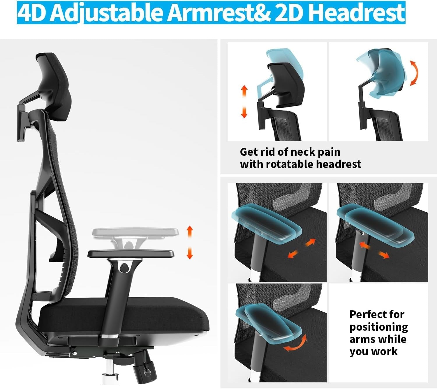 Ergonomic Office Chair Mesh Back High-Back Adjustable Lumbar Support Swivel Desk