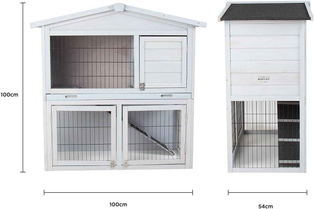 2 Tier Wooden Rabbit Hutch with Run Ramp Secure Locks Outdoor Pet House