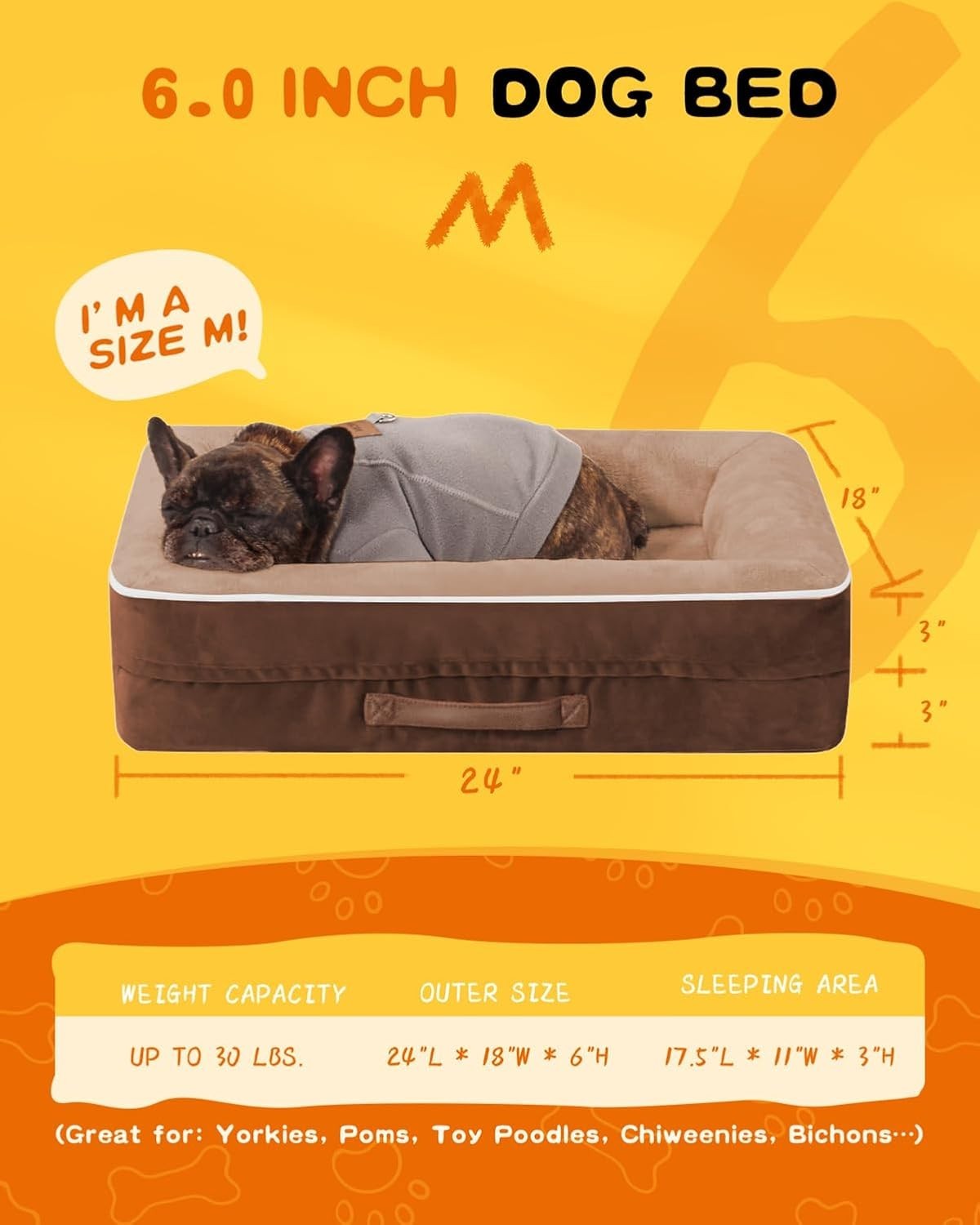 Medium Waterproof Orthopedic Pet Bed Washable Bolster 61x46cm
