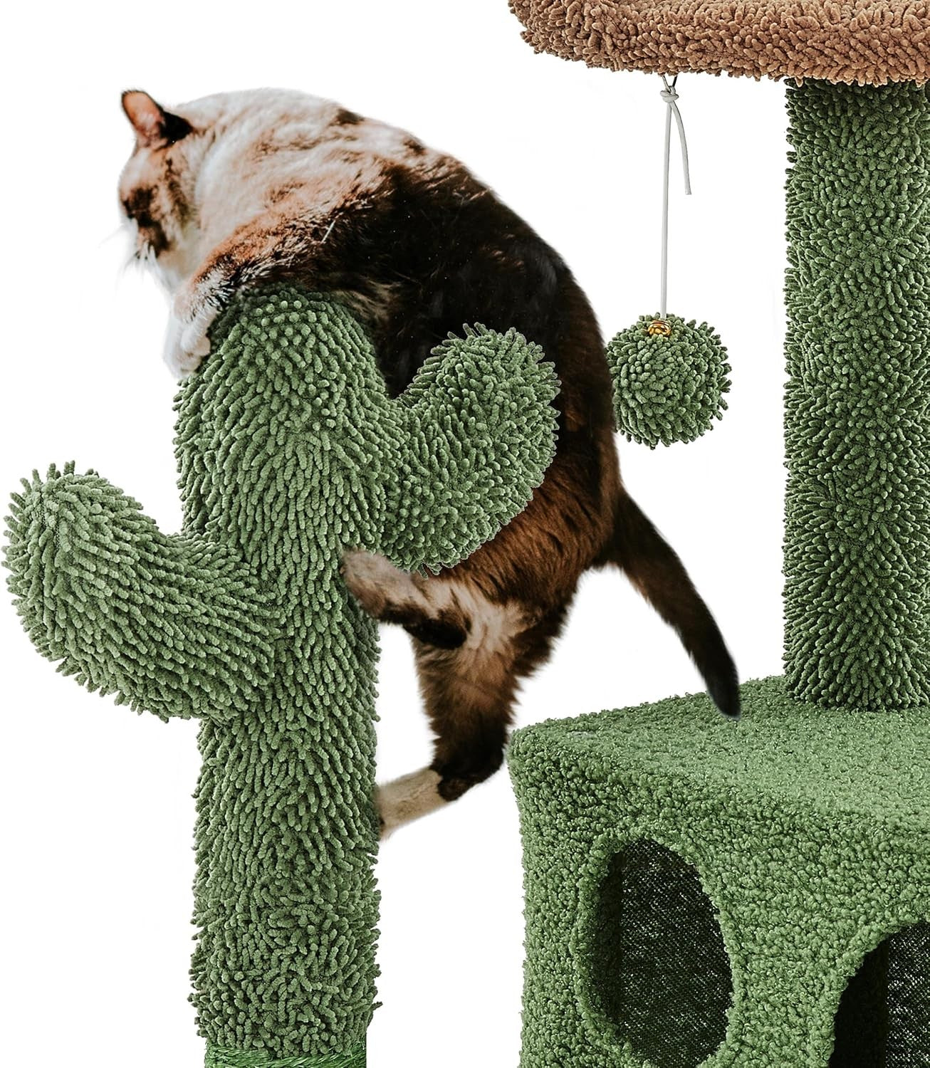 138cm Green Cactus Cat Tree Tower with Condo Scratching Posts Play Centre