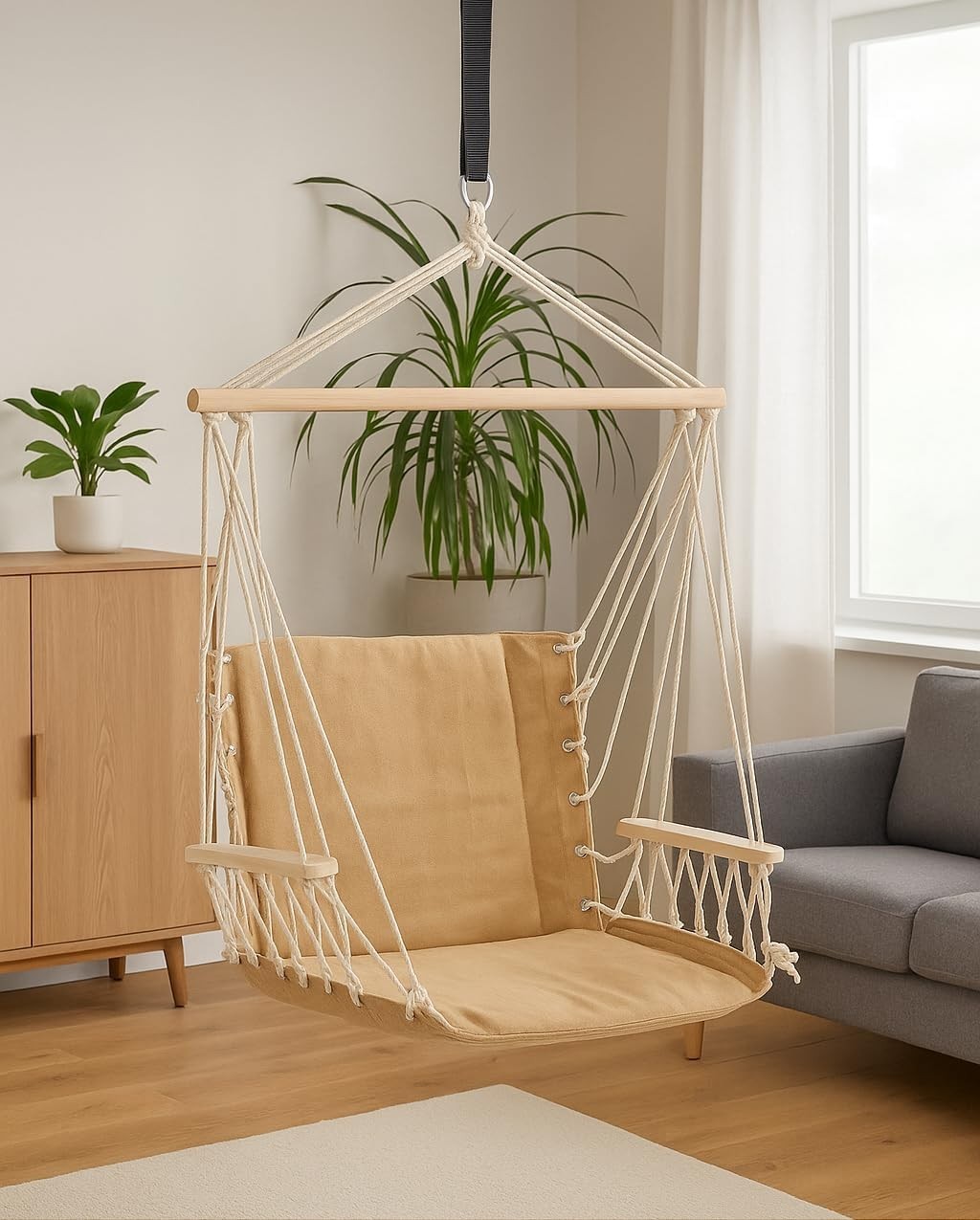 Heavy Duty Hanging Hammock Chair with Armrests & Suspension Straps, 120kg Capaci