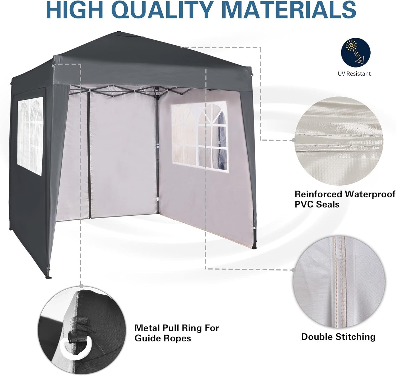 2x2m Pop Up Gazebo Waterproof w/ Sides Grey Silver Protective Canopy