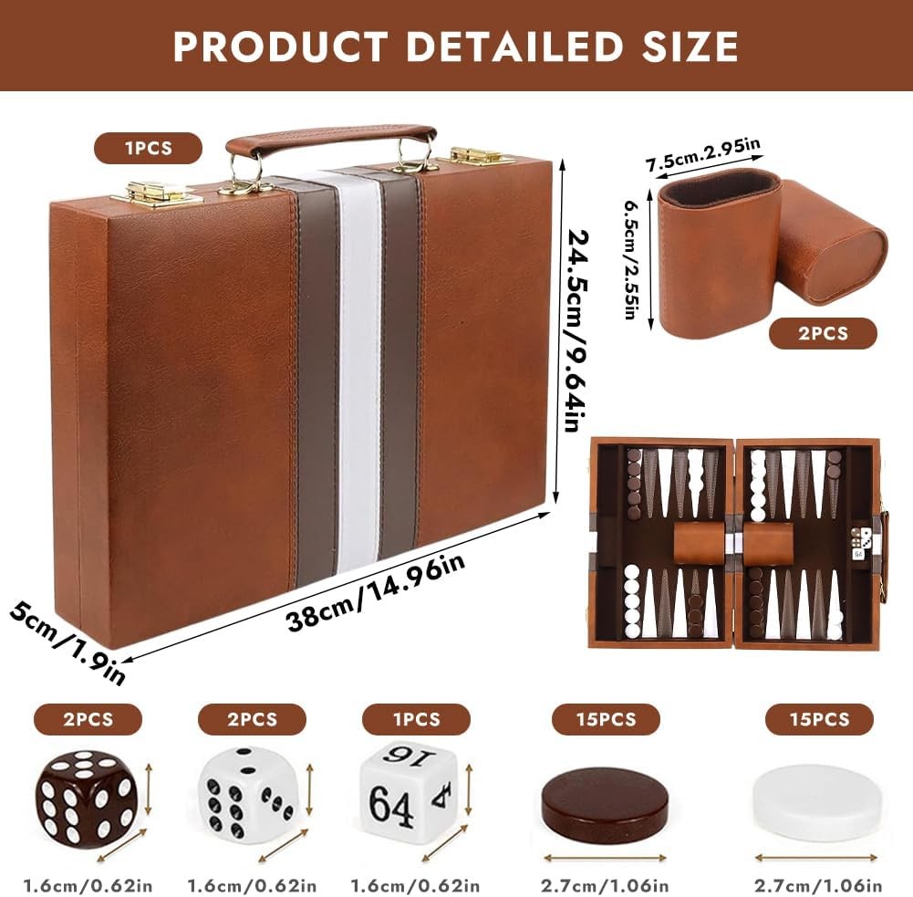 Luxury Wooden Backgammon Set Travel Case Board Game with Dice Cups