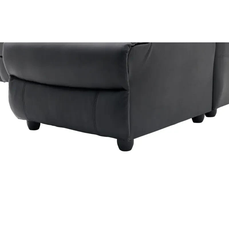 3 Seater Recliner Sofa w/ Chaise | Black Faux Leather Corner Couch Latch Arm
