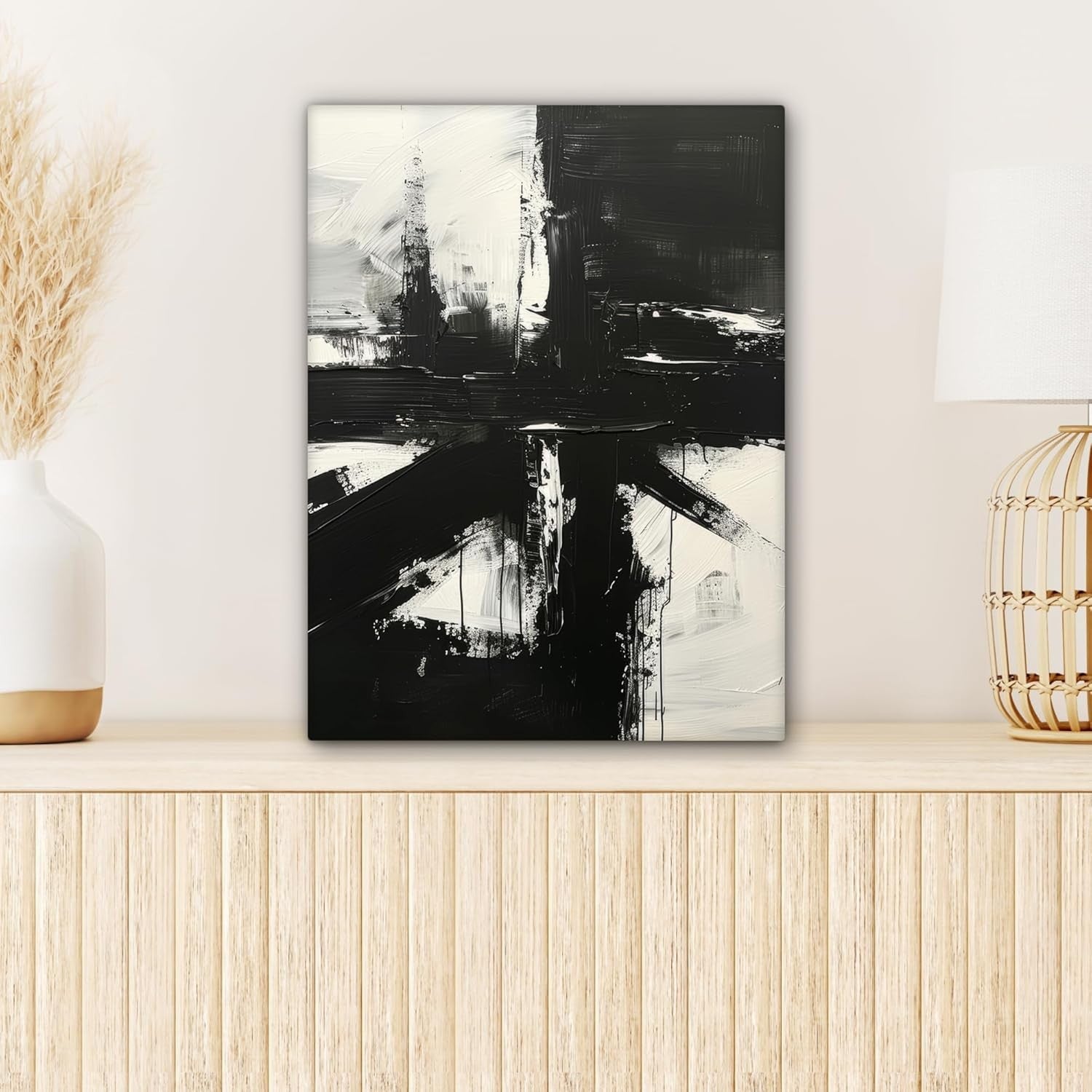 Black White Abstract Canvas Wall Art 30x40cm Framed Modern