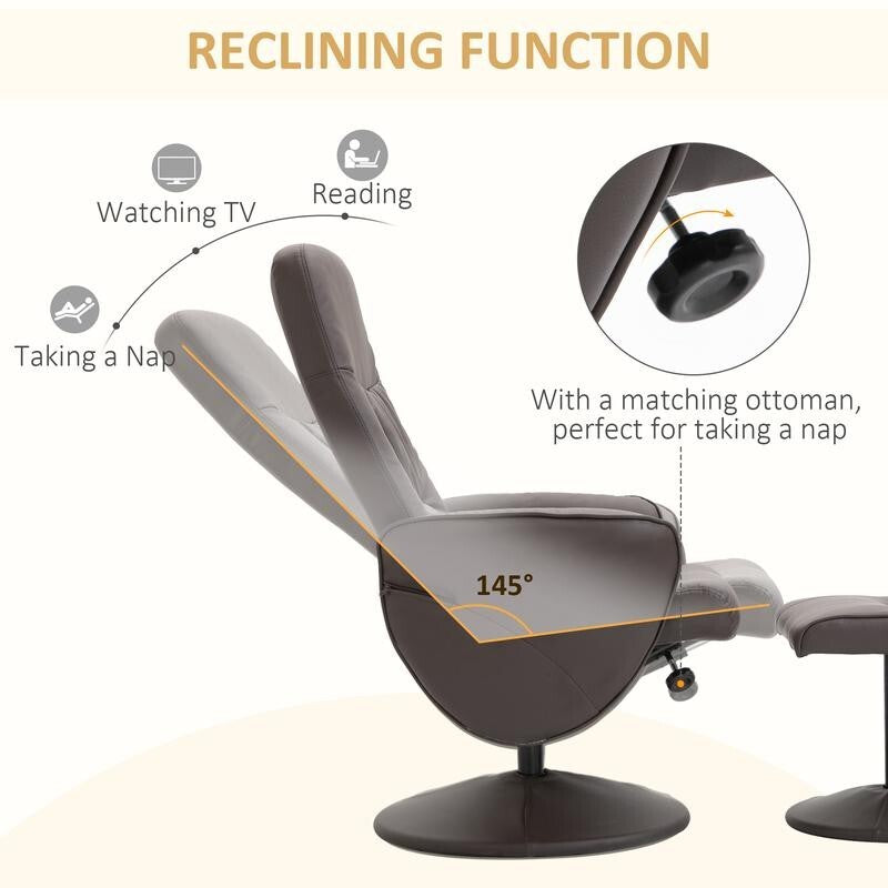 Luxury Recliner Armchair w/ Footstool Swivel Faux Leather Lounge Seat