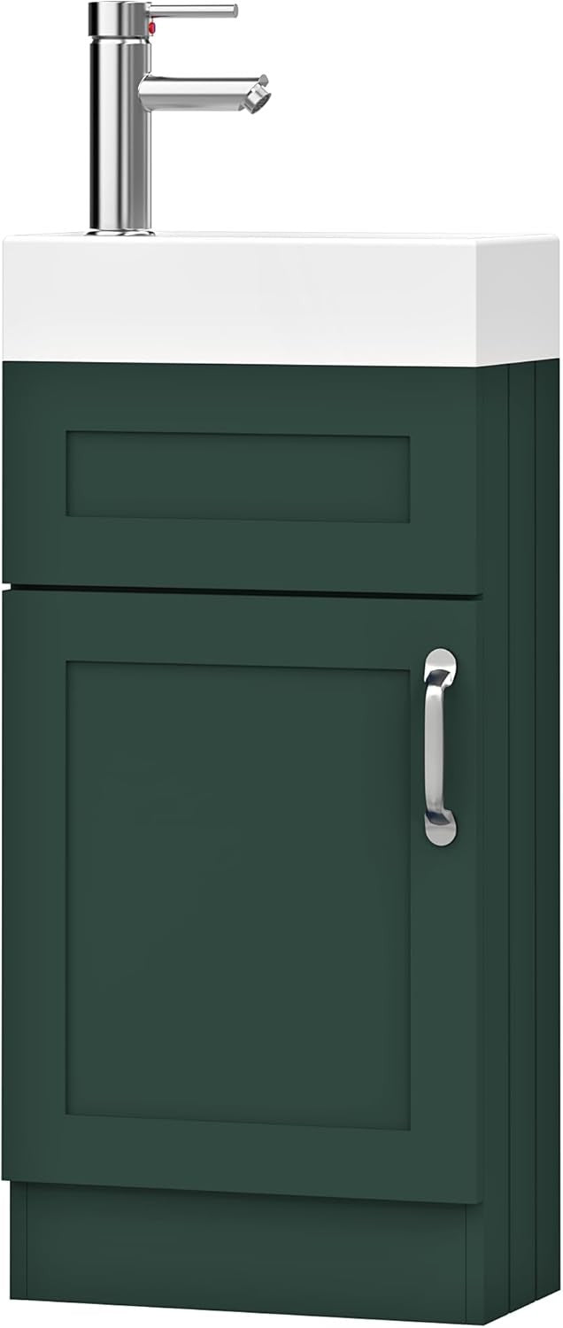 Green Vanity Unit with Basin Trap & Waste – 40cm Compact Under Sink Bathroom