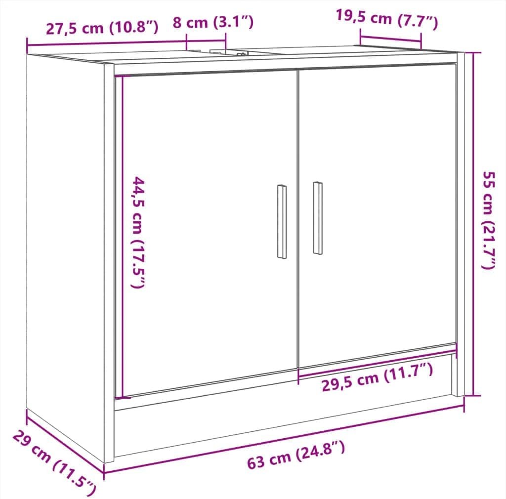 Modern Brown Oak Bathroom Sink Cabinet with 2 Doors – Moisture-Resistant Storage