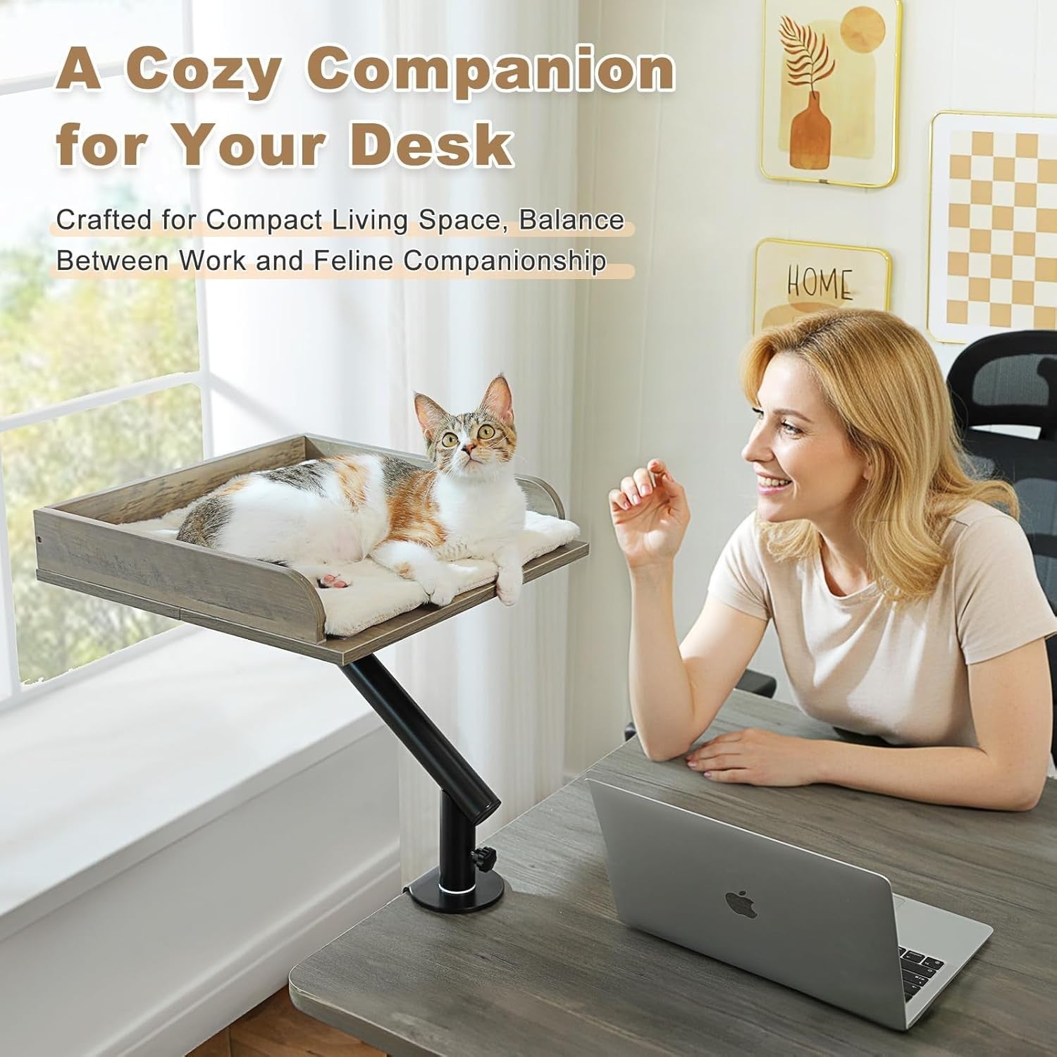 Wooden Desk Cat Bed Rotating Cat Hammock Adjustable Desktop Perch