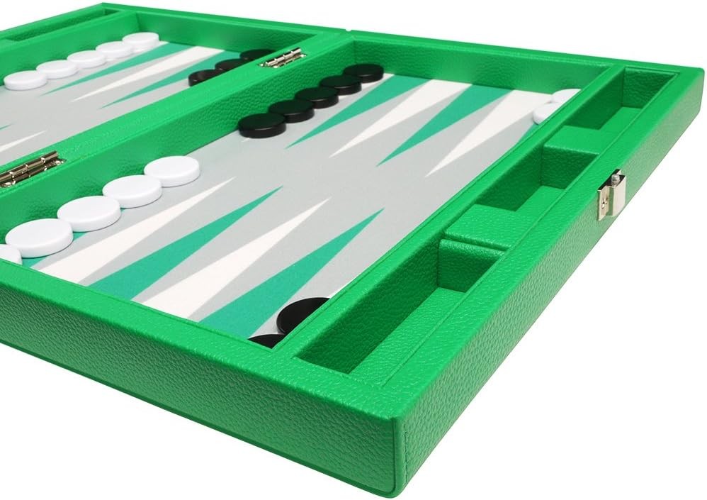 13” Travel Backgammon Set Premium Faux Leather Case Portable Board Game