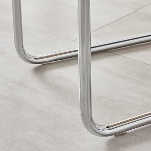 Modern White Faux Leather Dining Chairs Set of 2 with Chrome Legs