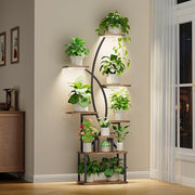 8 Tier Tall Metal Plant Stand with Grow Lights, Indoor Corner Shelf for Living