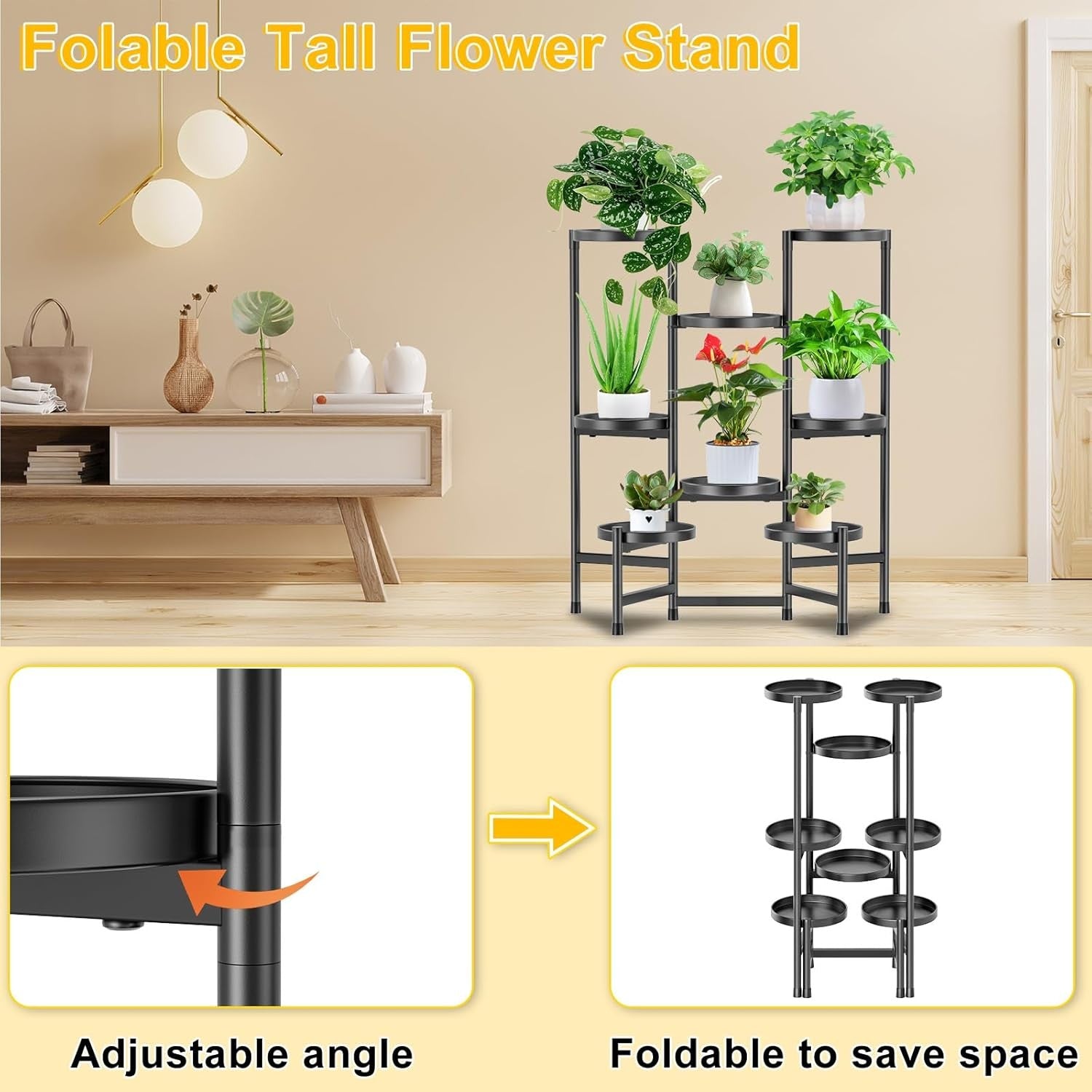 8 Tier Black Metal Plant Stand | Indoor Outdoor Flower Pot Display Rack
