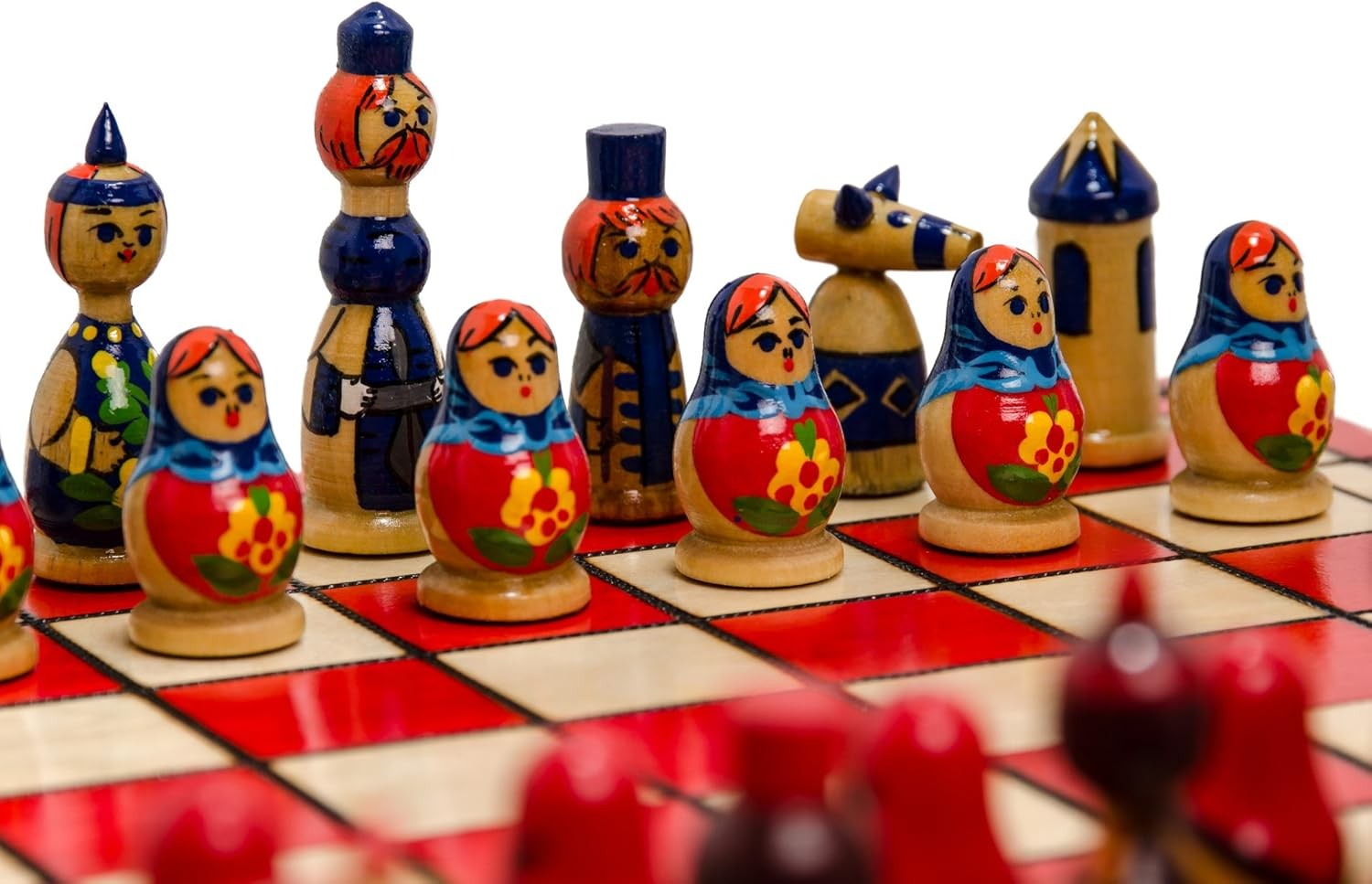 Hand-Painted Wooden Chess Set 42cm Foldable Board Matryoshka Luxury Gift