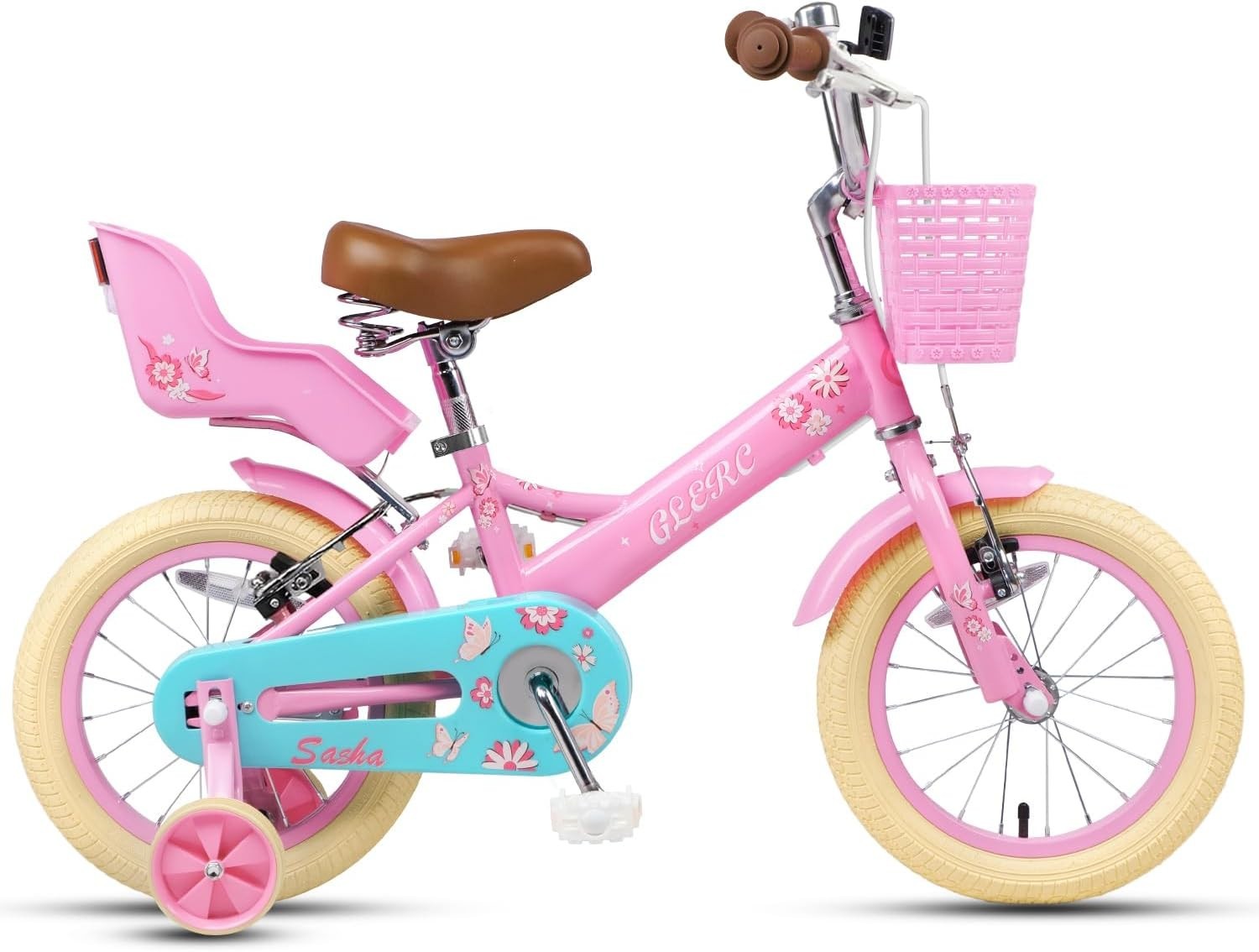 12 Inch Girls Kids Bike with Stabilisers Basket Doll Seat Pink Age 2-4