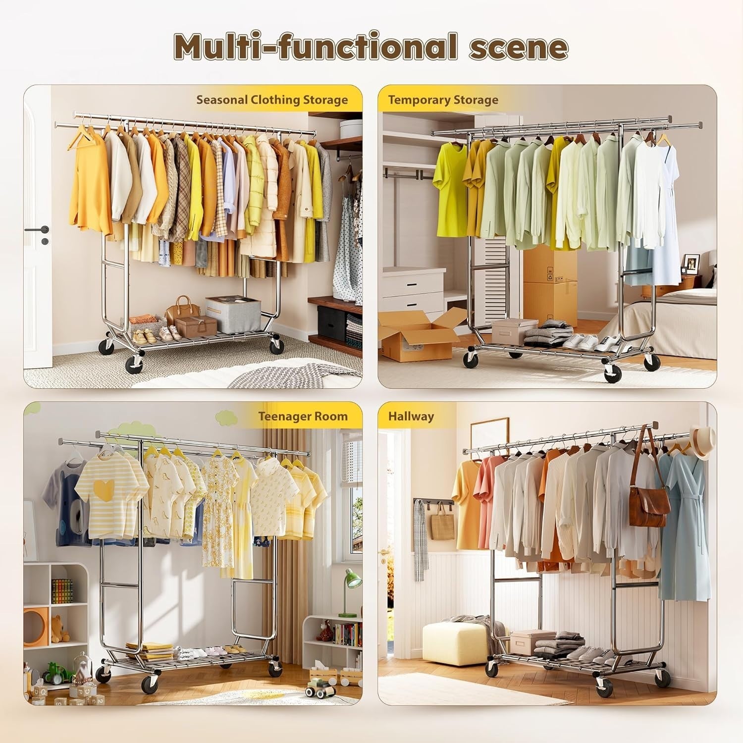 285KG Heavy Duty Extendable Double Rail Clothes Rack – Silver