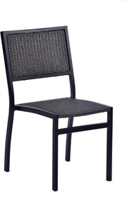 Grey Rattan Dining Chair Stackable Patio Garden Side Chair Metal Frame