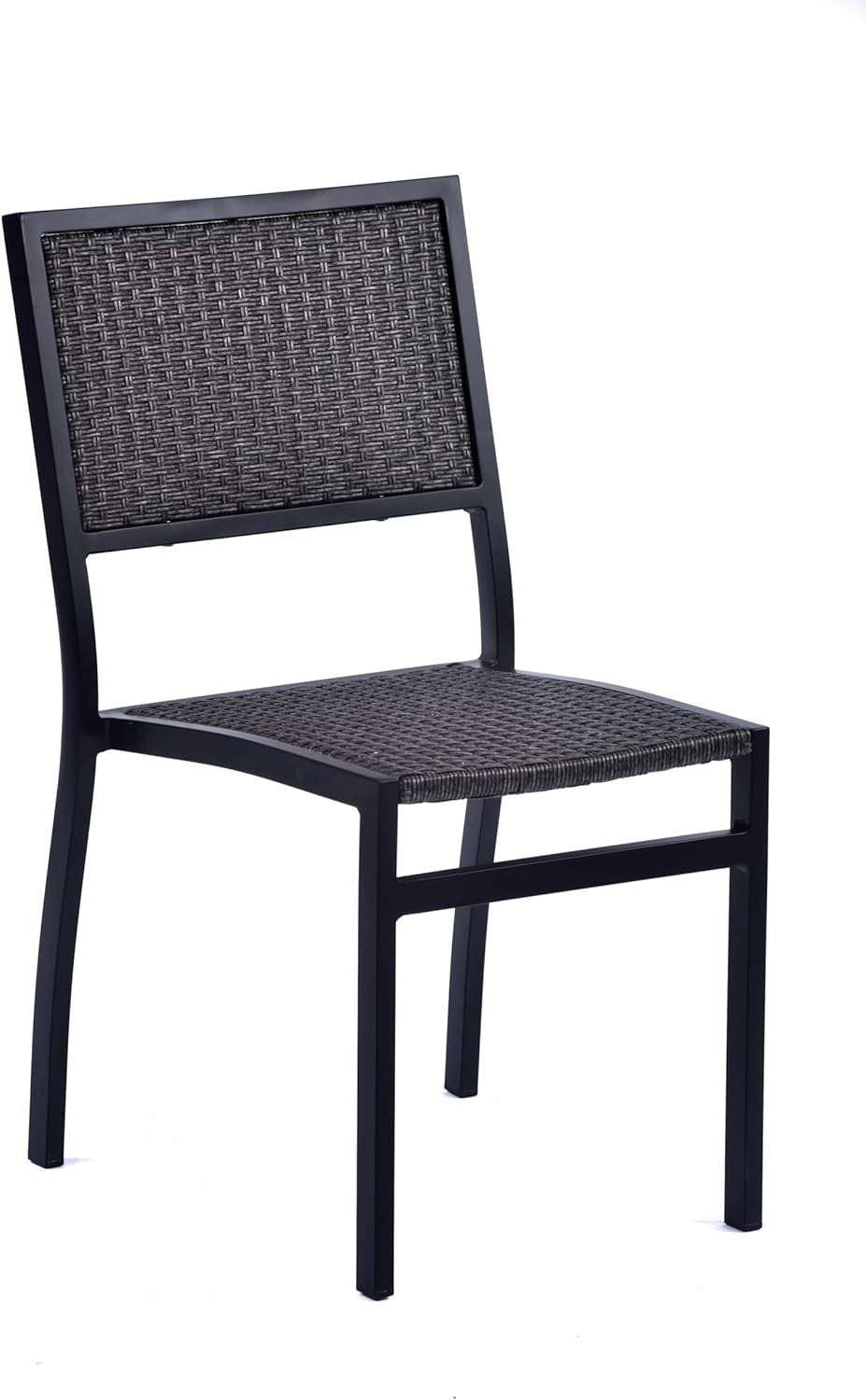 Grey Rattan Dining Chair Stackable Patio Garden Side Chair Metal Frame