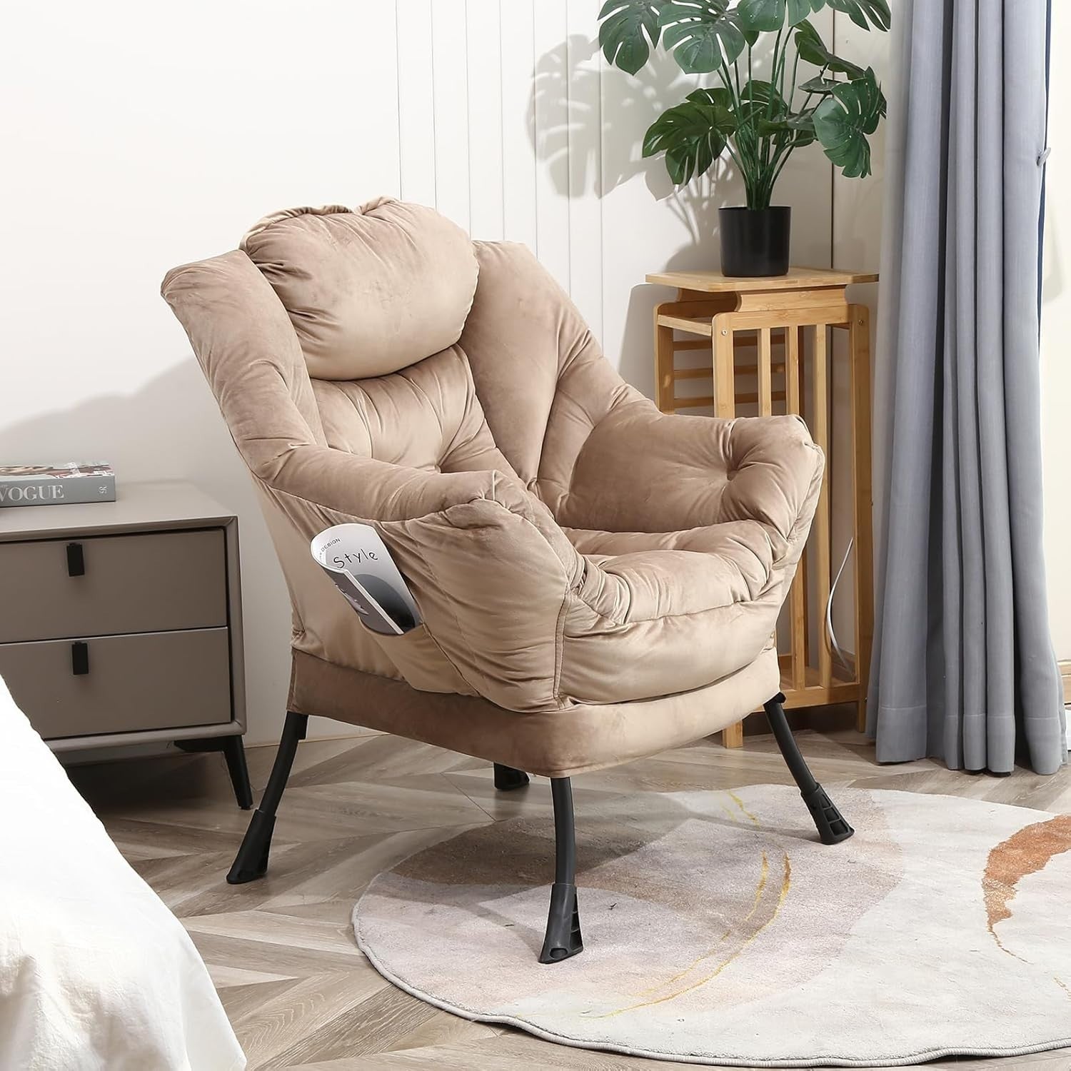 Modern Padded Accent Armchair with Side Pocket | High Back Comfort Lounge