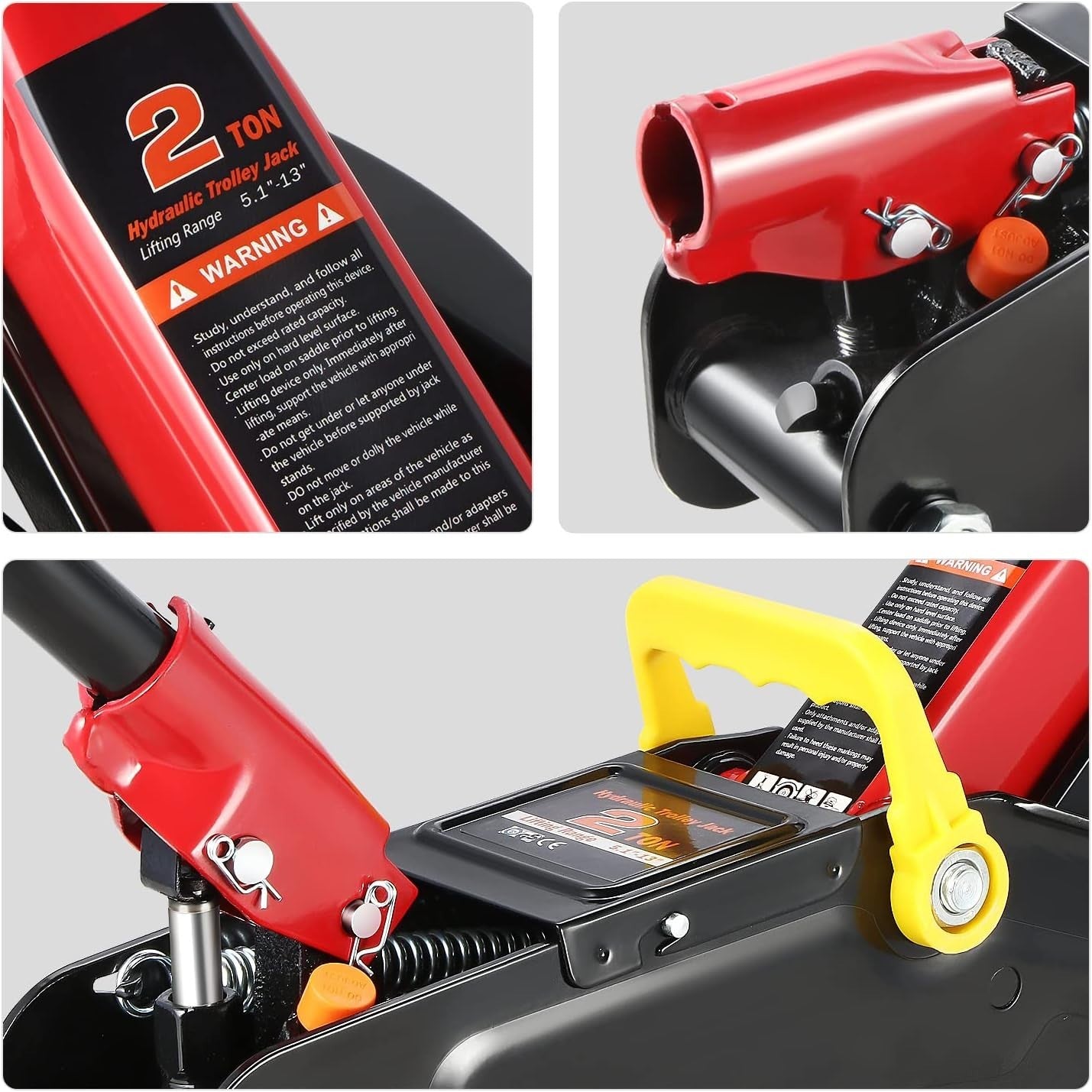 2 Ton Low Profile Trolley Jack 5.1–13" + Pair of Ratchet Axle Stands Set Red