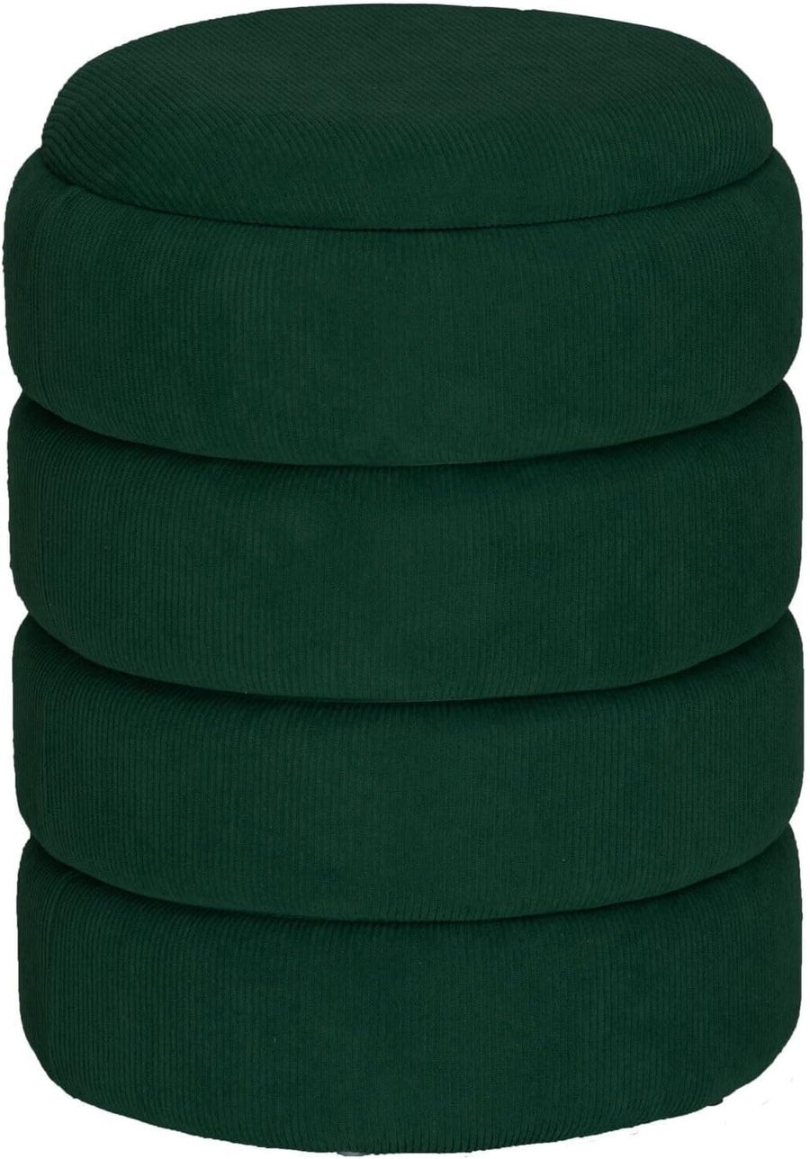 Green Velvet Round Storage Ottoman Pouffe Footstool Vanity Stool 35×45.5cm