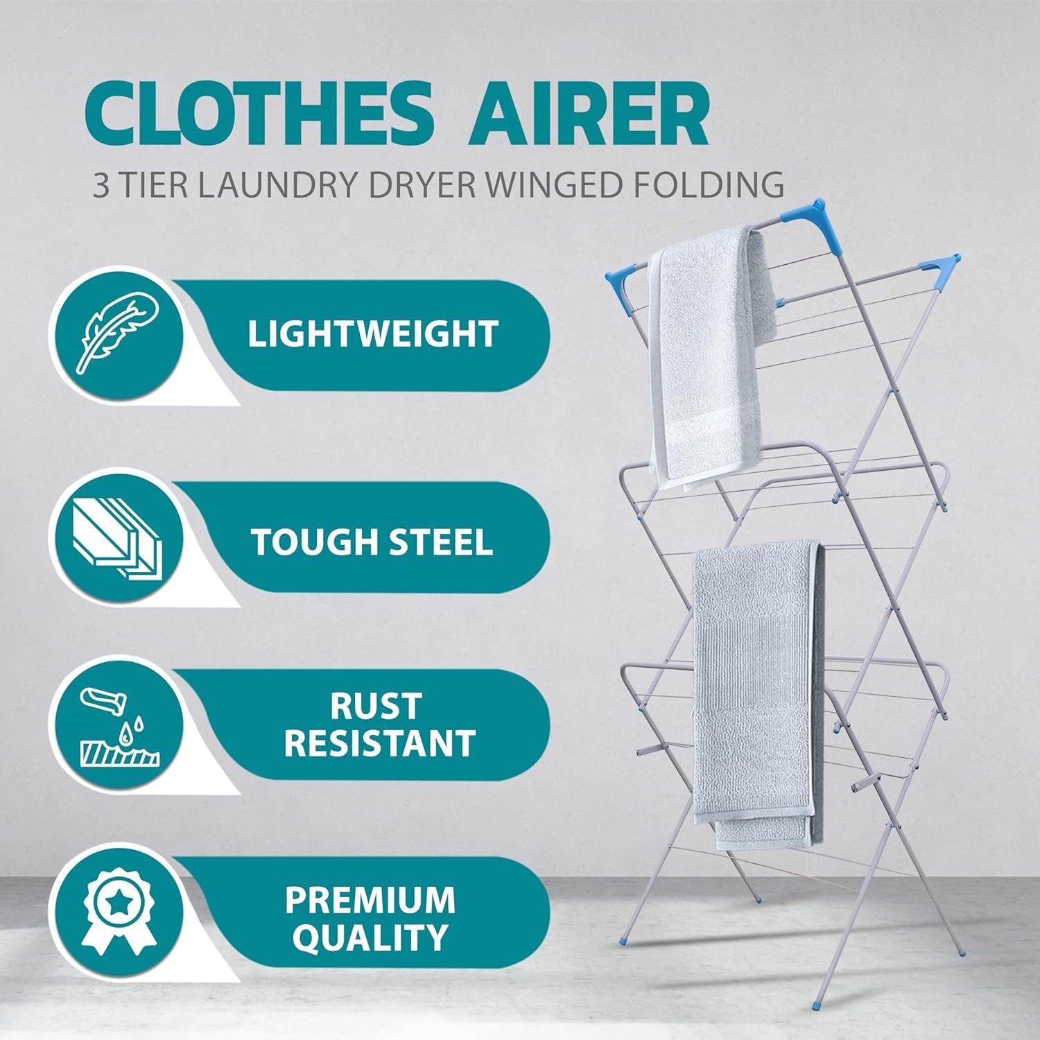 3 Tier Folding Clothes Airer Laundry Drying Rack Indoor Outdoor Space Saving