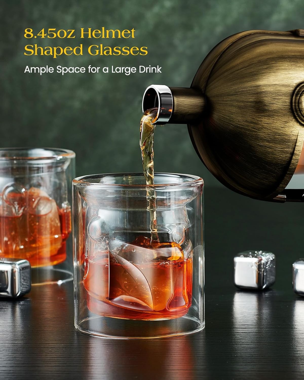 Helmet Whiskey Decanter Set 34oz with 2 Glasses – Unique Men’s Bar Gift