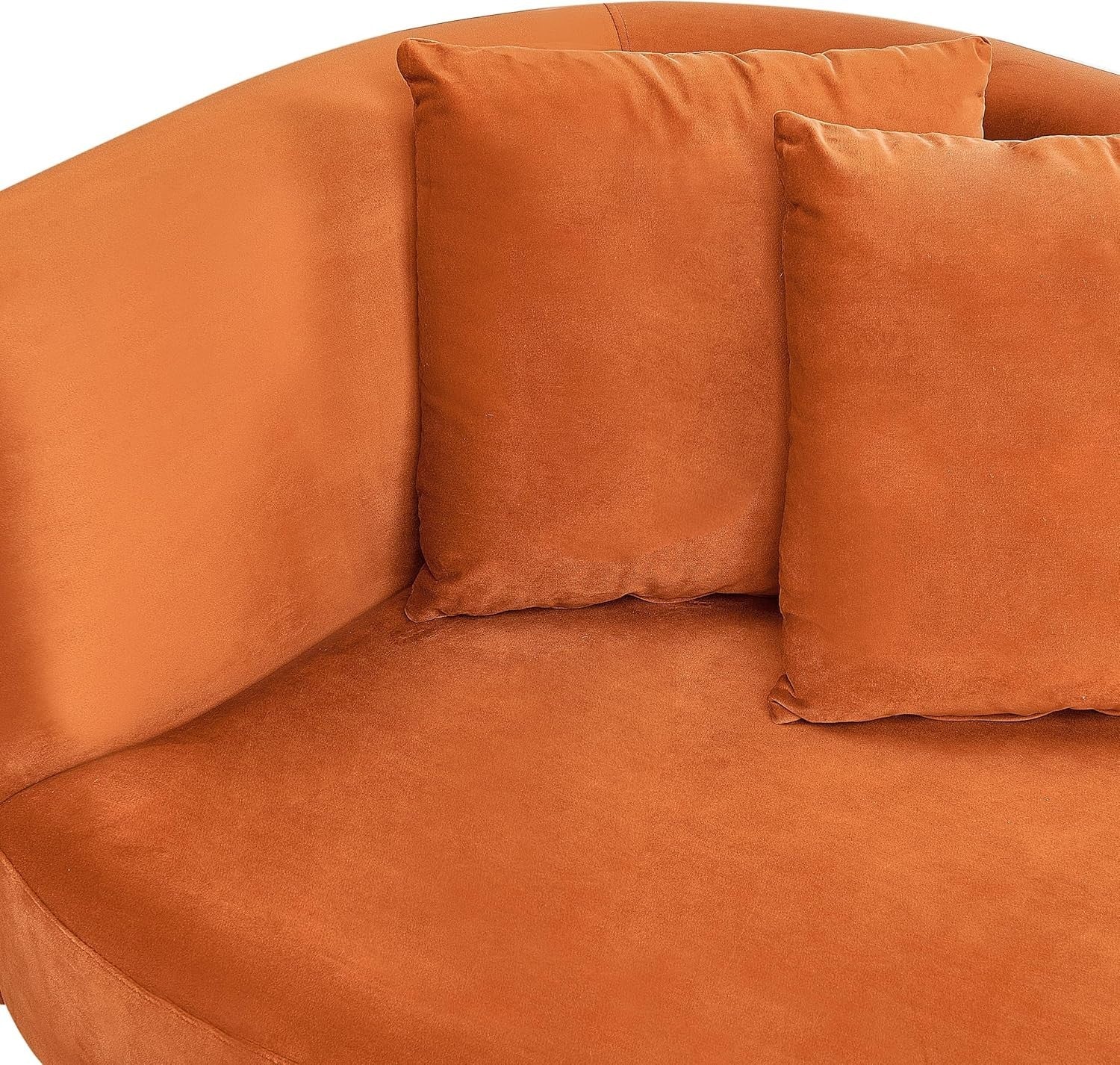 Modern Left Hand Velvet Chaise Lounge Orange with Dark Wood Legs & Pillows