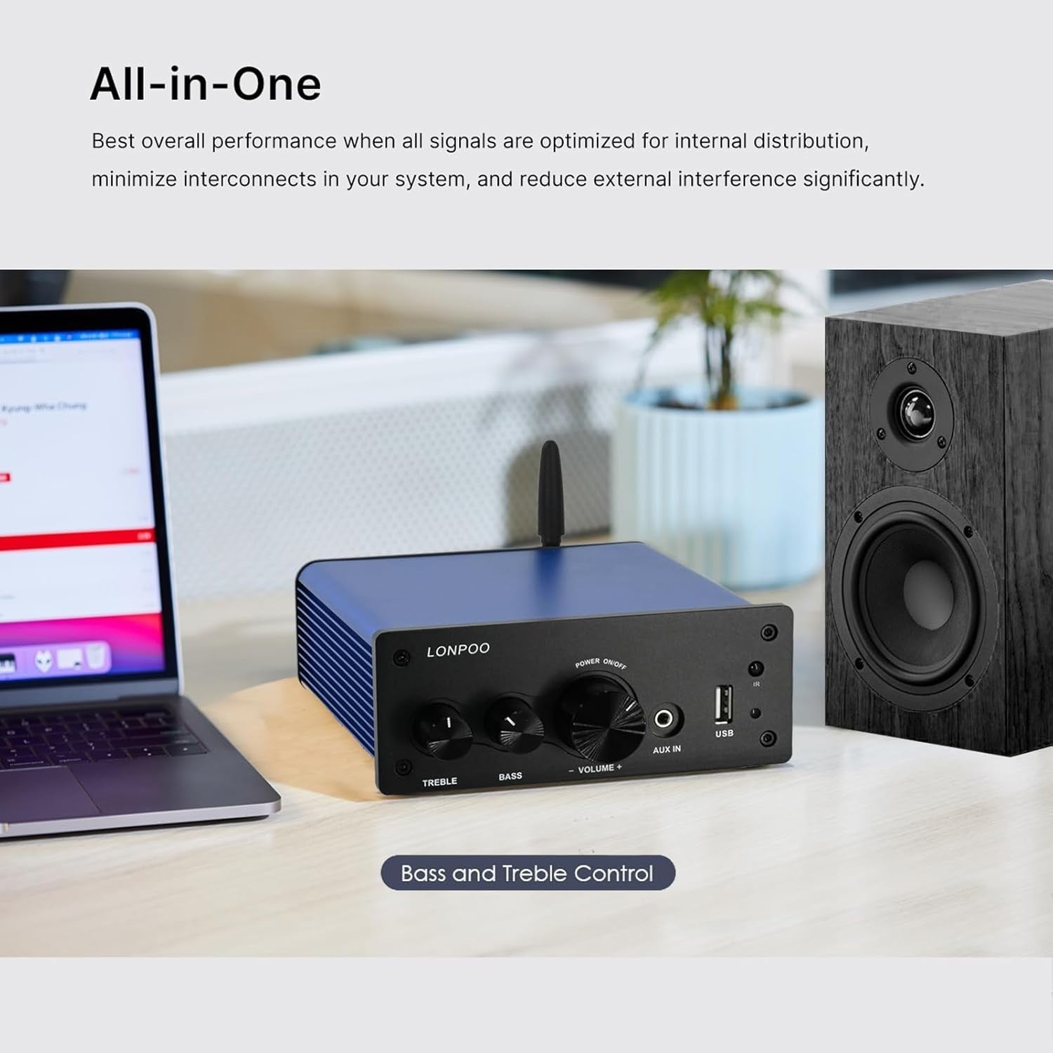 200W RMS Stereo Amplifier Bluetooth 5.3 Optical USB