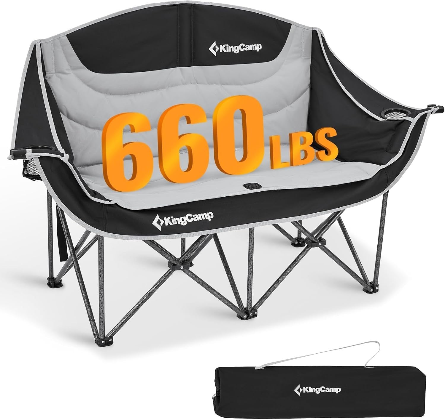 Folding 2-Seater Camping Chair Sofa 660lbs Padded w/ Cup Holders Outdoor