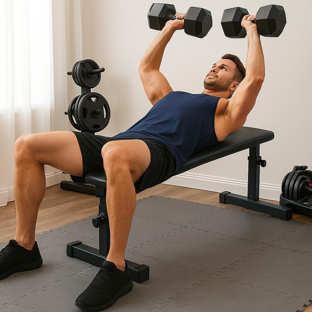 Compact Flat Weight Bench 300kg Adjustable Height Home Gym Training