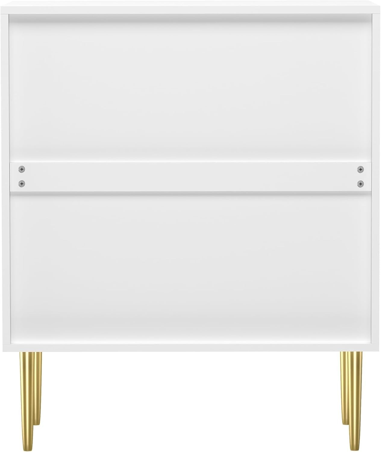 Modern White Fluted Sideboard Cabinet Storage Unit 2 Door Metal Legs