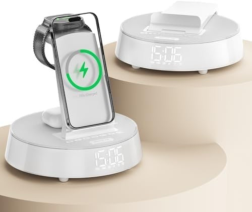 Wireless Charging Alarm Clock Bluetooth Speaker Night Light Fast Charger